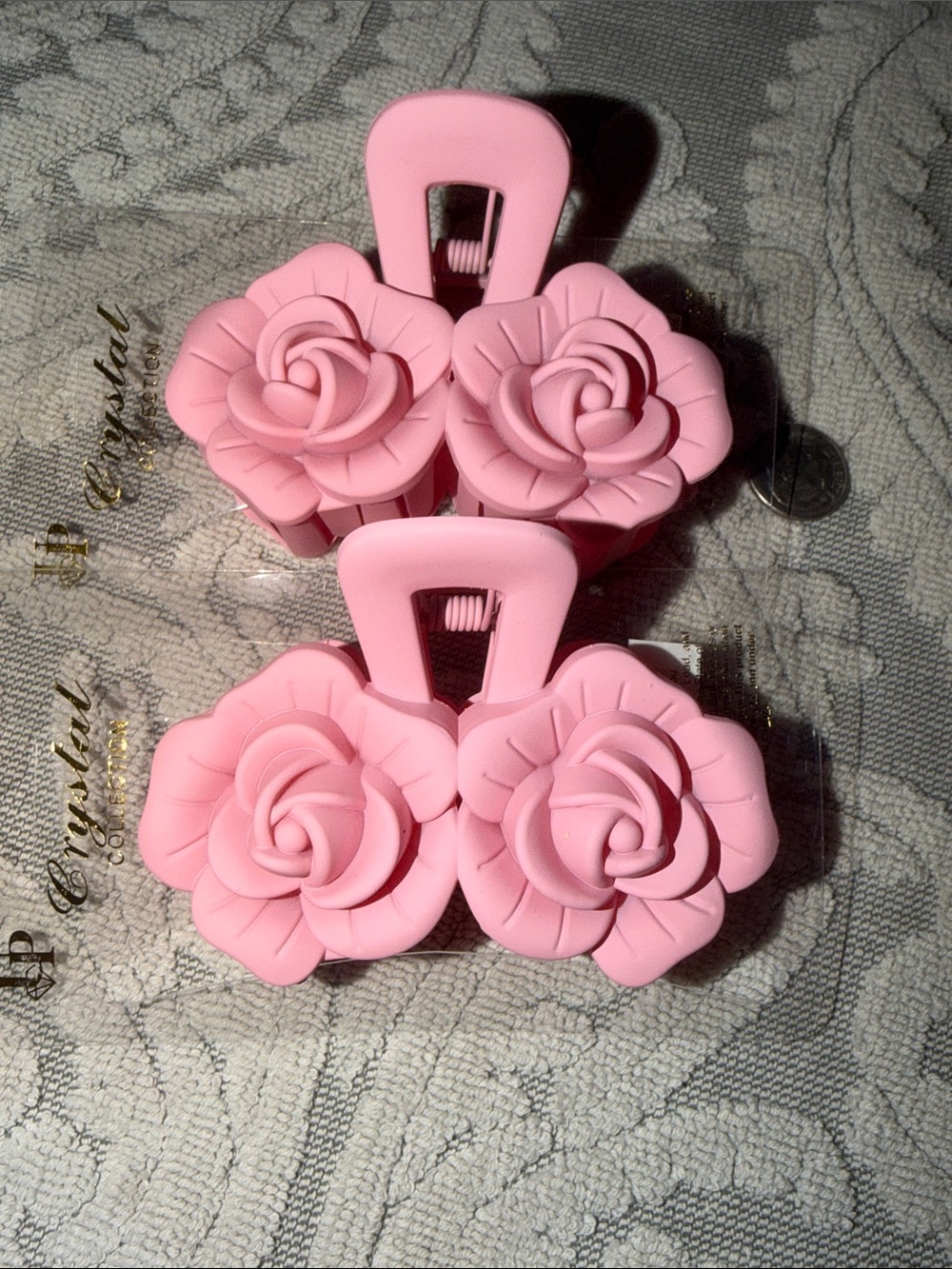 Pink Rose Flower Hair Claws - Set of 2